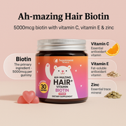 Ah-mazing Hair Biotin Gummies – 5000 mcg Biotin for Hair Growth, Skin & Nails Vitamins