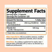 Vitamin K2 + D3 Extra Strength – 10,000 IU D3 + 120 mcg K2 MK-7 for Bone & Immune Support