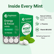 Energy & Focus Mints/Gums | Sugar Free with L-Theanine and Natural Caffeine – Spearmint Flavor
