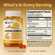 Tanning Gummies – Sunless Tanning Supplement with Astaxanthin, Beta-Carotene & Vitamin C for Skin Health