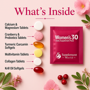 Women’s Daily Supplement Pack – Multivitamins, Krill Oil, Collagen & Probiotics for Energy, Beauty & Wellness, 30 Packs